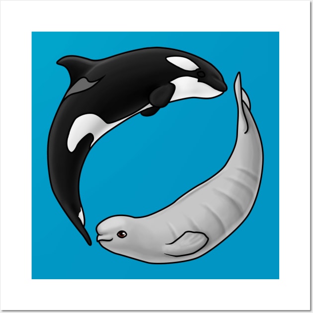 Baby Beluga and Orca Circle Wall Art by Art by Aelia